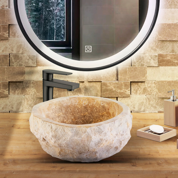 GEËRODEERDE NATUURMARMEREN WASKOM - CREME - 30-35x15CM