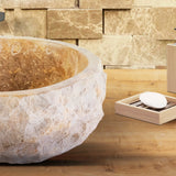 GEËRODEERDE NATUURMARMEREN WASKOM - CREME - 30-35x15CM