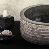 MARMEREN ALUR WASKOM MET GEPOLIJSTE BINNENZIJDE - ZWART 40X15CM