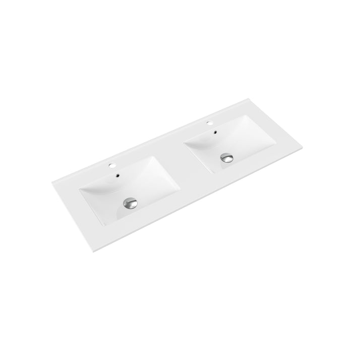 ALONI HAYAT WASTAFEL - 2 WASBAKKEN - MET OVERLOOP - 2 KRAANGATEN - KUNSTMARMER - 120X1,5X45 CM - GLANZEND WIT
