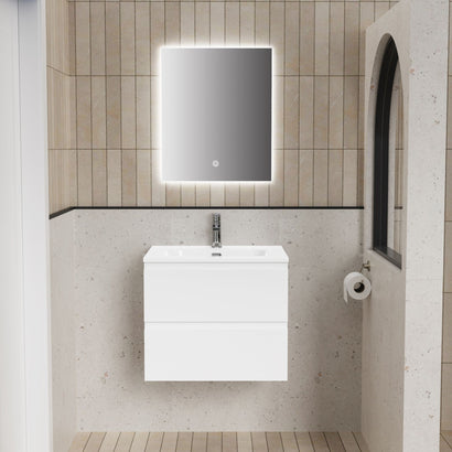 ALONI LIVA BADKAMERMEUBELSET COMPLEET - MET ONDERKAST - MET WASTAFEL - MET LED SPIEGEL - 60CM - GLANZEND WIT