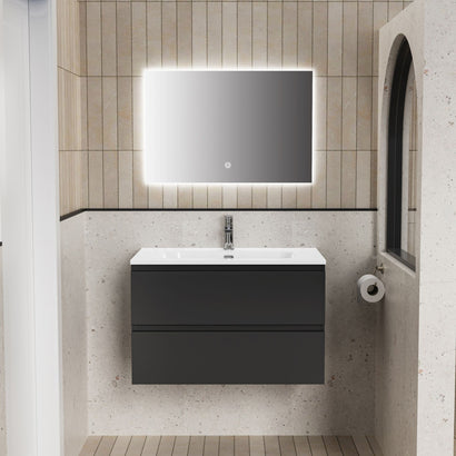 ALONI LIVA BADKAMERMEUBELSET COMPLEET - MET ONDERKAST - MET WASTAFEL - MET LED SPIEGEL - 80CM - MAT ZWART