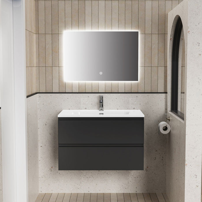 ALONI LIVA BADKAMERMEUBELSET COMPLEET - MET ONDERKAST - MET WASTAFEL - MET LED SPIEGEL - 80CM - MAT ZWART