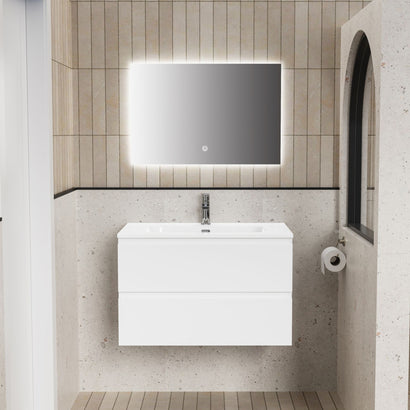 ALONI LIVA BADKAMERMEUBELSET COMPLEET - MET ONDERKAST - MET WASTAFEL - MET LED SPIEGEL - 80CM - GLANZEND WIT