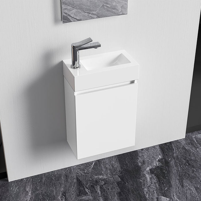 ALONI ZYRO TOILETMEUBELSET - COMPLEET - ONDERKAST MET 1 DEUR - GREEPLOOS - SOFT CLOSE - OMKEERBAAR - SPIEGEL - FONTEIN - 40,5X22,5 CM - GLANZEND WIT