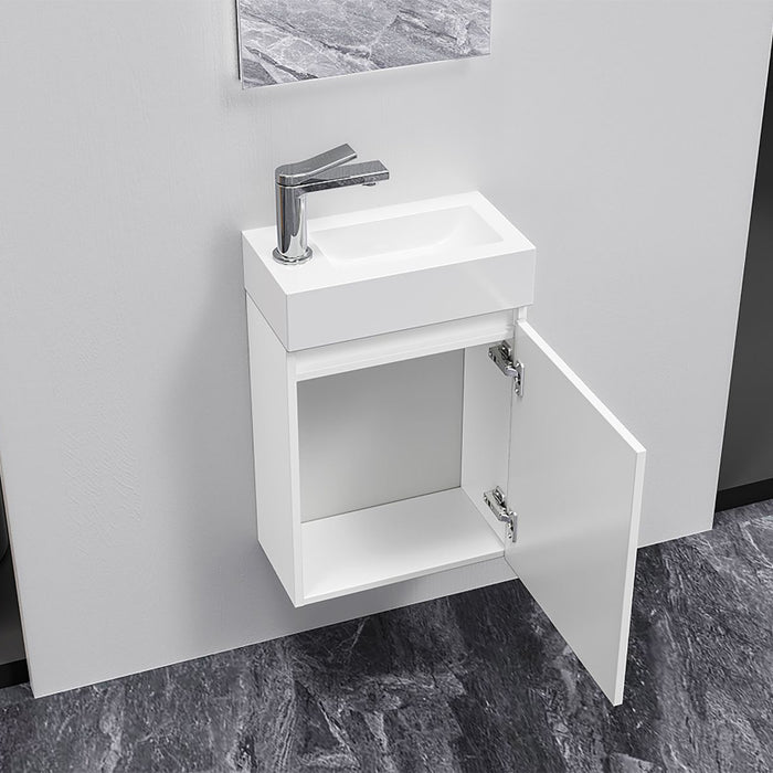 ALONI ZYRO TOILETMEUBELSET - COMPLEET - ONDERKAST MET 1 DEUR - GREEPLOOS - SOFT CLOSE - OMKEERBAAR - SPIEGEL - FONTEIN - 40,5X22,5 CM - GLANZEND WIT