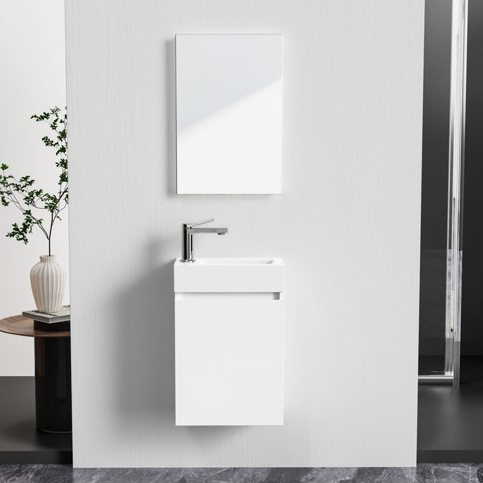 ALONI ZYRO TOILETMEUBELSET - COMPLEET - ONDERKAST MET 1 DEUR - GREEPLOOS - SOFT CLOSE - OMKEERBAAR - SPIEGEL - FONTEIN - 40,5X22,5 CM - GLANZEND WIT