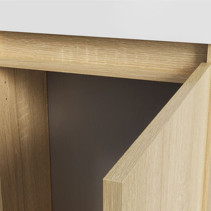 ALONI ZYRO TOILETMEUBELSET - COMPLEET - ONDERKAST MET 1 DEUR - GREEPLOOS - SOFT CLOSE - OMKEERBAAR - SPIEGEL - FONTEIN - 40,5X22,5 CM - LICHT EIKEN/GLANZEND WIT