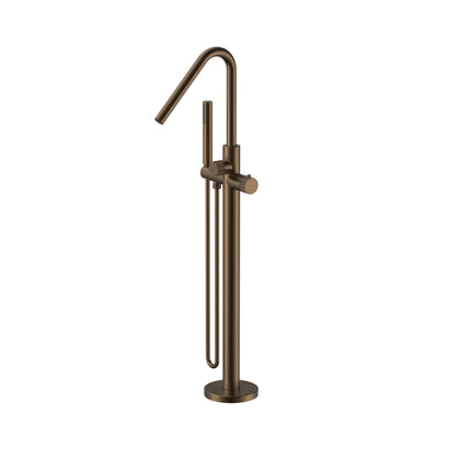 STRIA BADMENGKRAAN - VRIJSTAAND - THERMOSTATISCH - MET HANDDOUCHE EN DOUCHESLANG - KNOPPEN MET RIBBELSTRUCTUUR - BELGAQUA - BRUIN BRONS (PVD)