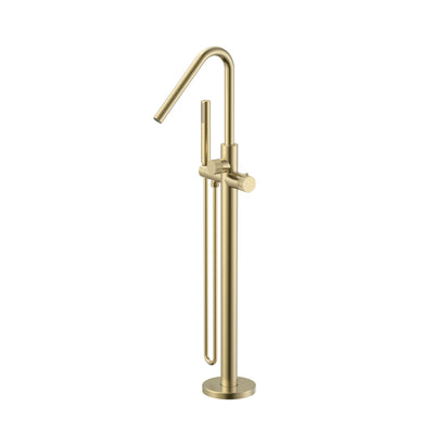 STRIA BADMENGKRAAN - VRIJSTAAND - THERMOSTATISCH - MET HANDDOUCHE EN DOUCHESLANG - KNOPPEN MET RIBBELSTRUCTUUR - BELGAQUA - GEBORSTELD GOUD (PVD)