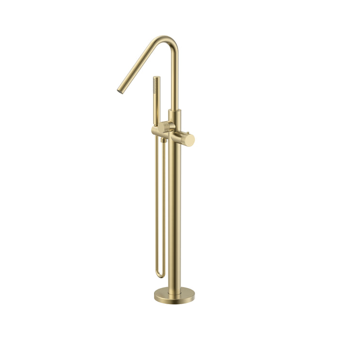 STRIA BADMENGKRAAN - VRIJSTAAND - THERMOSTATISCH - MET HANDDOUCHE EN DOUCHESLANG - KNOPPEN MET RIBBELSTRUCTUUR - BELGAQUA - GEBORSTELD GOUD (PVD)
