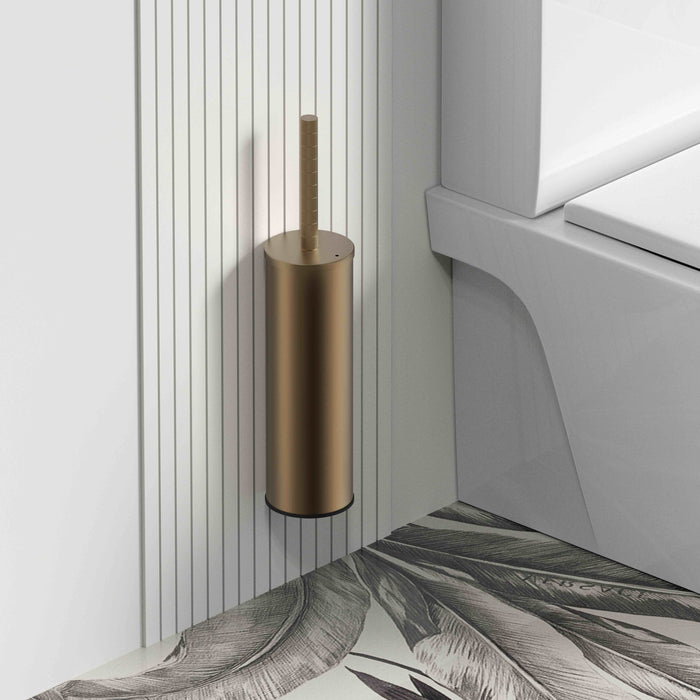 STRIA TOILETBORSTEL MET HOUDER - GREEP MET VERFIJNDE RIBBELSTRUCTUUR - HANGEND EN STAAND - MET KUNSTSTOF BINNENPOT - BRUIN BRONS (PVD)