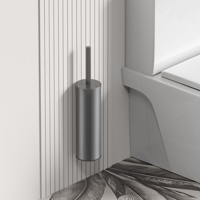 STRIA TOILETBORSTEL MET HOUDER - GREEP MET VERFIJNDE RIBBELSTRUCTUUR - HANGEND EN STAAND - MET KUNSTSTOF BINNENPOT - GUNMETAL (PVD)