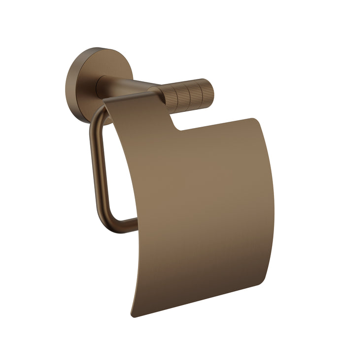 STRIA TOILETROLHOUDER MET KLEP - AFWERKING MET VERFIJNDE RIBBELSTRUCTUUR - BRUIN BRONS (PVD)