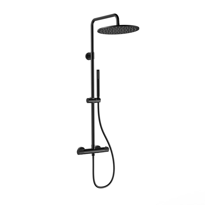 STRIA REGENDOUCHESET - THERMOSTATISCH - COOL TOUCH - HOOFDDOUCHE 30 CM - OPBOUW - KNOPPEN MET VERFIJNDE RIBBELSTRUCTUUR - BELGAQUA - BRUIN BRONS (PVD)