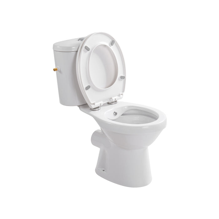 ALONI PRO5027 DUOBLOK - STAAND TOILET MET BIDET - RANDLOOS - P-TRAP - MUURUITLAAT - MET RESERVOIR - MET SPOELMECHANISME - DUBBELE SPOELFUNCTIE 4/6L - MET ZITTING - SOFTCLOSE - QUICK RELEASE - 40X79X65 CM - WIT