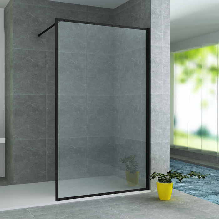 ALONI INLOOPDOUCHE MET KADER - 1400 X 2000MM - MAT ZWART - HELDER GLAS
