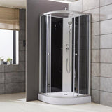 ALONI COMPLETE DOUCHECABINE KWARTROND - MET REGENDOUCHE - 80X220X80 CM - MAT CHROOM - ACHTERPANELEN IN ZWART GLAS - SCHUIFDEUREN IN HELDER GLAS