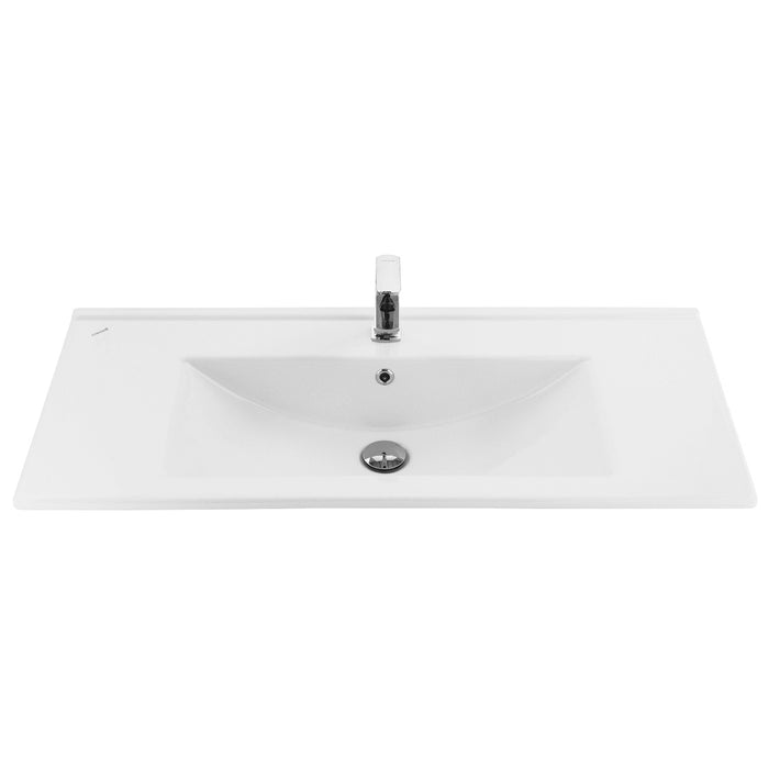 SU WASTAFEL - 1 WASBAK - MET KRAANGAT - KERAMIEK - 100X45CM - GLANZEND WIT