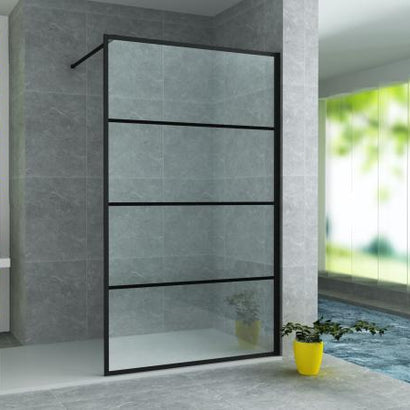 ALONI INLOOPDOUCHE MET RASTER DECOR - 1200 X 2000MM - MAT ZWART - HELDER GLAS