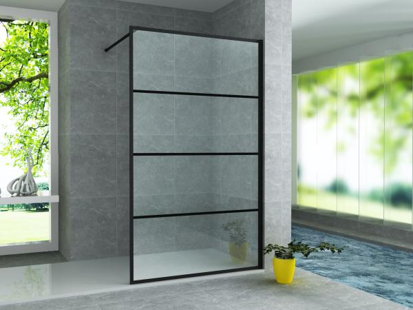 ALONI INLOOPDOUCHE MET RASTER DECOR - 1200 X 2000MM - MAT ZWART - HELDER GLAS