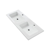 WONDA SQUARE SLIM WASTAFEL - 2 WASBAKKEN - MET OVERLOOP - 2 KRAANGATEN - KUNSTMARMER - 120X1,6X52,5 CM - MAT WIT