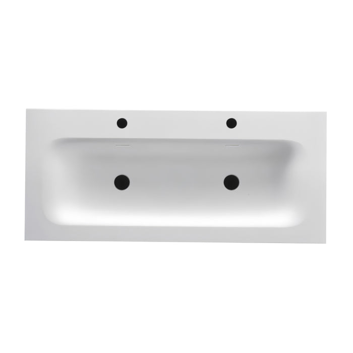 WONDA ROUND SLIM WASTAFEL - 1 WASBAK - MET OVERLOOP - 2 KRAANGATEN - KUNSTMARMER - 120X1,6X52,5 CM - MAT WIT