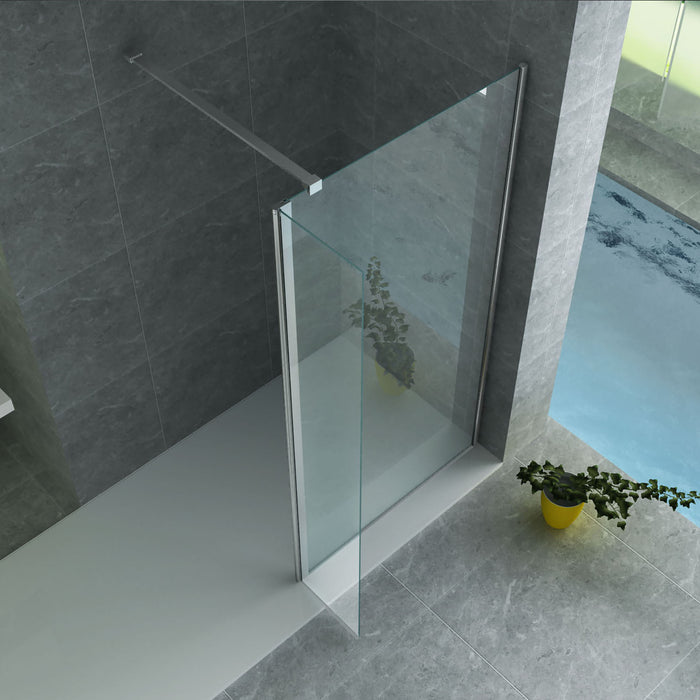 ALONI ZIJWAND MET VERBINDINGSPROFIEL VOOR INLOOPDOUCHE - DRAAIBAAR - 400 X 2000MM - CHROOM - HELDER GLAS