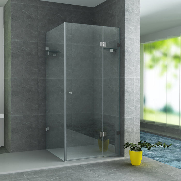 ALONI DOUCHECABINE - DRAAIDEUR, VAST WANDJE EN ZIJWAND - 900 X 900 X 1950MM - CHROOM - HELDER GLAS