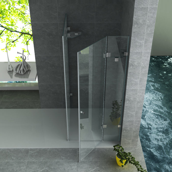 ALONI DOUCHECABINE - DRAAIDEUR, VAST WANDJE EN ZIJWAND - 900 X 900 X 1950MM - CHROOM - HELDER GLAS