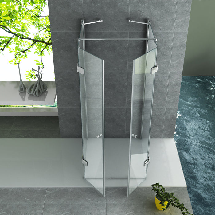 ALONI DOUCHECABINE - U-OPSTELLING - 2 DRAAIDEUREN EN 2 ZIJWANDEN - 900 X 900 X 1950 MM - CHROOM - HELDER GLAS