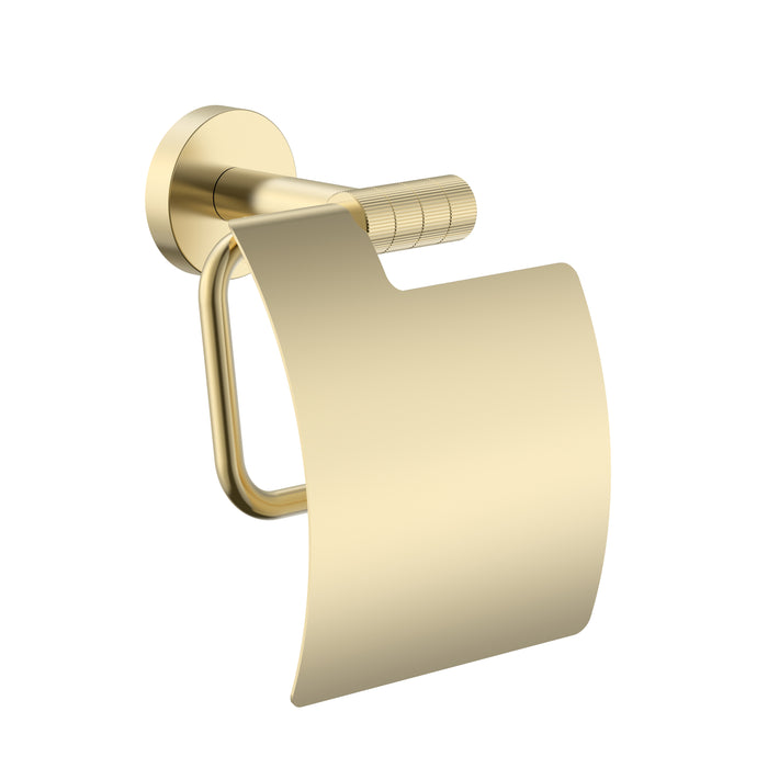 STRIA TOILETROLHOUDER MET KLEP - AFWERKING MET VERFIJNDE RIBBELSTRUCTUUR - GEBORSTELD GOUD (PVD)