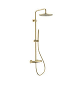 STRIA REGENDOUCHESET - THERMOSTATISCH - COOL TOUCH - HOOFDDOUCHE 30 CM - OPBOUW - KNOPPEN MET VERFIJNDE RIBBELSTRUCTUUR - BELGAQUA - BRUIN BRONS (PVD)