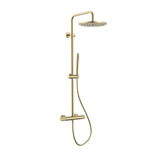 STRIA REGENDOUCHESET - THERMOSTATISCH - COOL TOUCH - HOOFDDOUCHE 30 CM - OPBOUW - KNOPPEN MET VERFIJNDE RIBBELSTRUCTUUR - BELGAQUA - GEBORSTELD GOUD (PVD)