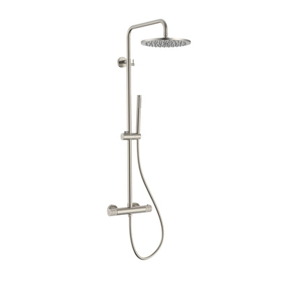 STRIA REGENDOUCHESET - THERMOSTATISCH - COOL TOUCH - HOOFDDOUCHE 30 CM - OPBOUW - KNOPPEN MET VERFIJNDE RIBBELSTRUCTUUR - BELGAQUA - GEBORSTELD RVS