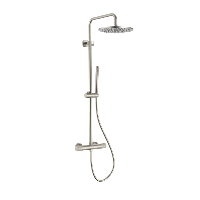 STRIA REGENDOUCHESET - THERMOSTATISCH - COOL TOUCH - HOOFDDOUCHE 30 CM - OPBOUW - KNOPPEN MET VERFIJNDE RIBBELSTRUCTUUR - BELGAQUA - BRUIN BRONS (PVD)